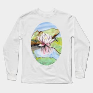 lotus oval watercolor painting Long Sleeve T-Shirt